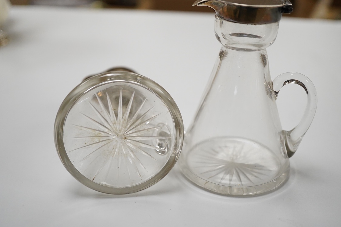 A pair of Edwardian silver mounted glass whisky noggins, by J & J Maxfield Ltd, Birmingham, 1906, height 10.6cm.